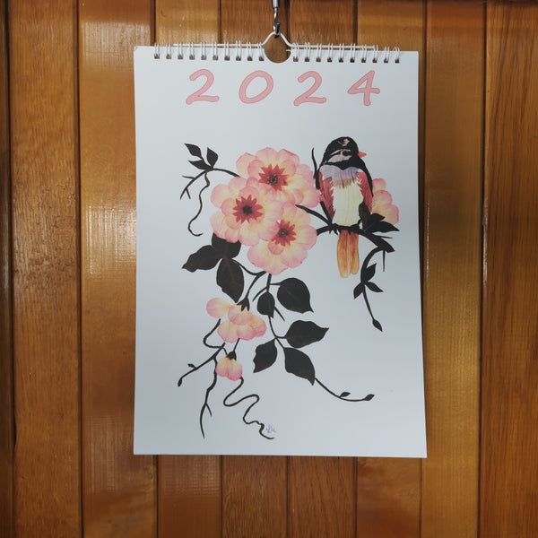 Calendar de perete, 2024 in ENGLEZA, Imagini cu Flori presate