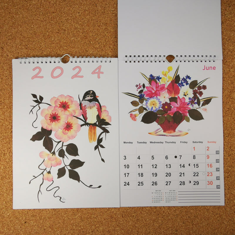 Calendar de perete, 2024 in ENGLEZA, Imagini cu Flori presate