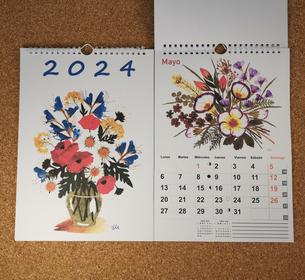 Calendar de perete, 2024 in SPANIOLA, Imagini cu Flori presate