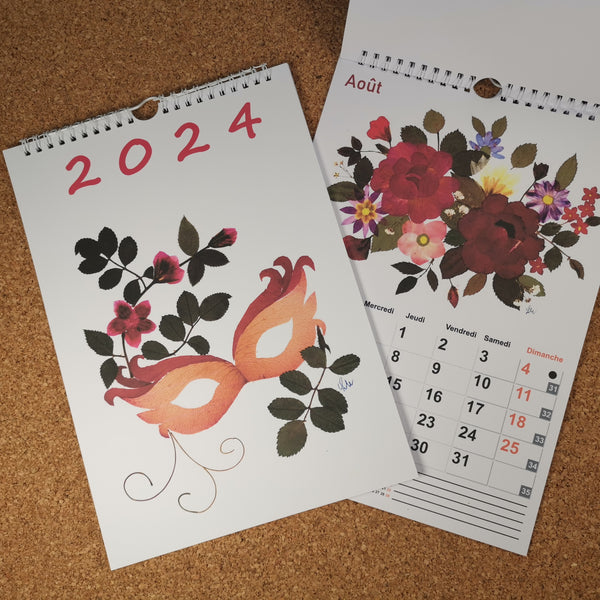 Calendar de perete, 2024 in FRANCEZA, Imagini cu Flori presate