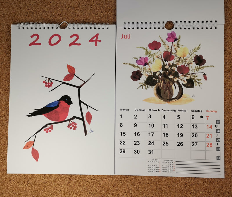 Calendar de perete, 2024 in GERMANA, Imagini cu Flori presate