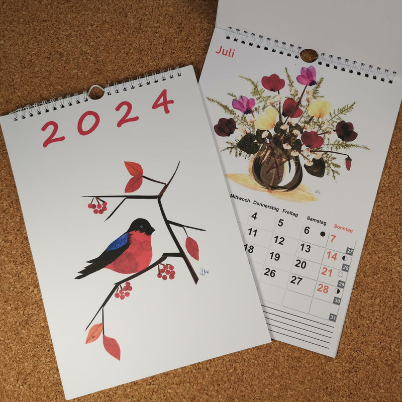 Calendar de perete, 2024 in GERMANA, Imagini cu Flori presate