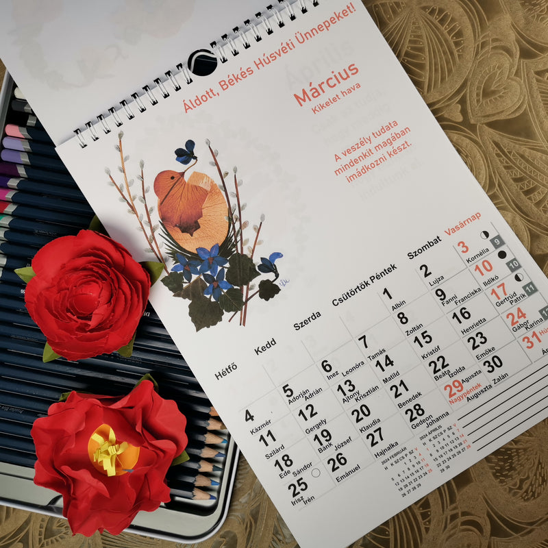 Calendar de perete, 2024, Citate de Jókai Mór si Imagini cu Flori presate -  in Maghiara